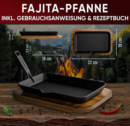 Gusseisen-Fajita-Pfanne mit Servierbrett – Grillpfanne mit abnehmbarem Griff