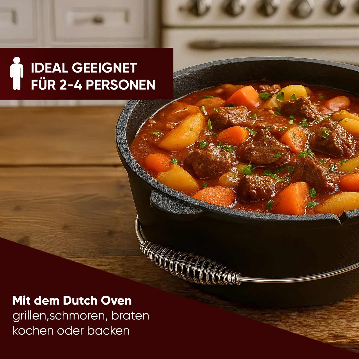 Dutch Oven mit 2in1Deckelheber und Untersetzer [5L, 7L, 9L, 12L]