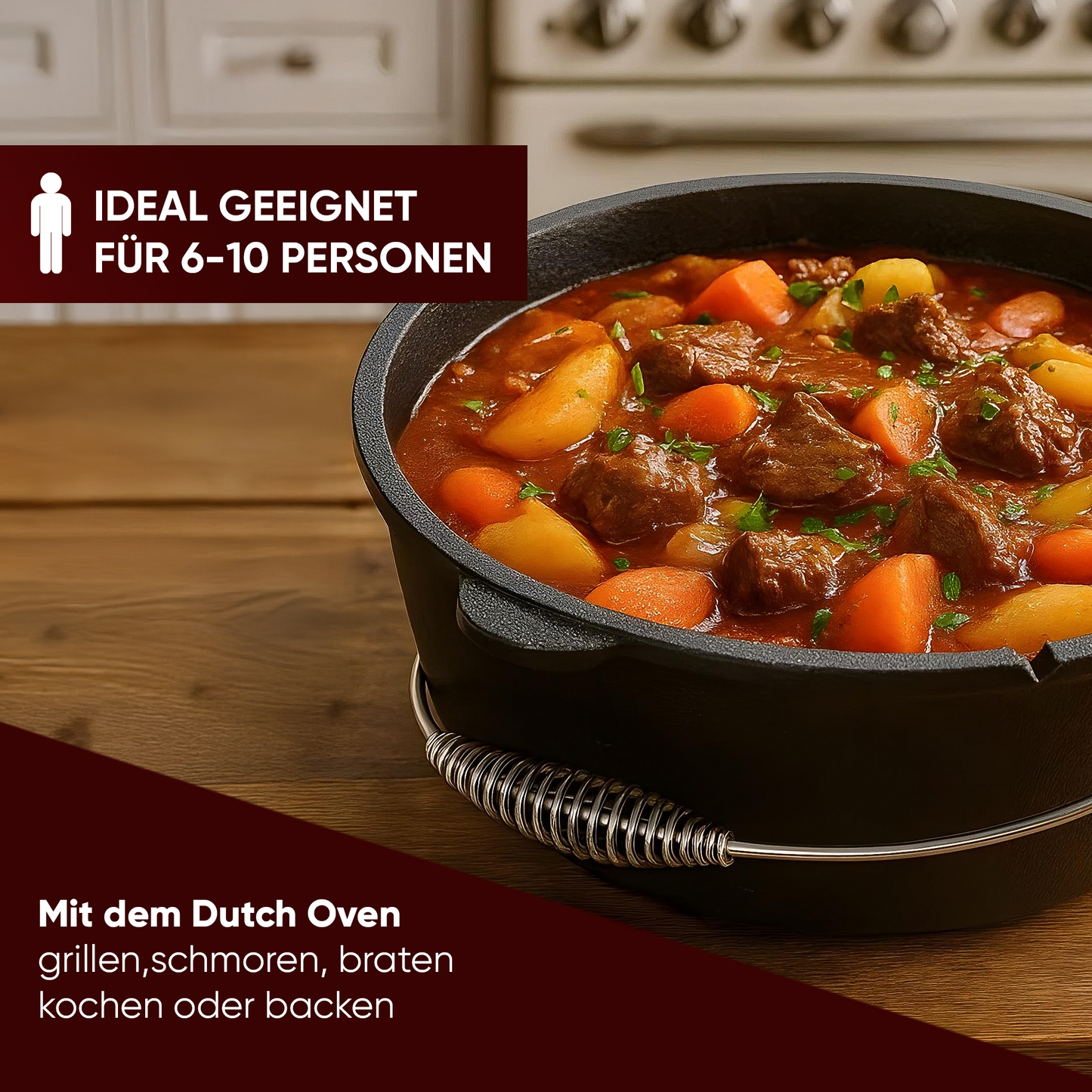 Dutch Oven mit 2in1Deckelheber und Untersetzer [5L, 7L, 9L, 12L]