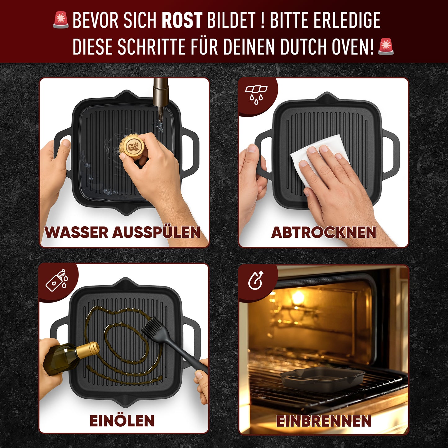 Grillpfanne mit Edelstahl Ringreiniger [26cm,30cm]