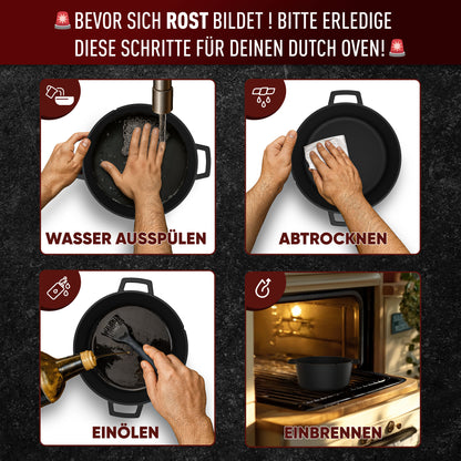 Dutch Oven mit Ledergriffen und praktischer Deckelpfanne