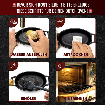 GUSSKÖNIG Servierpfannen Set  - 6 ovale Gusseisen Grillpfännchen  -  Gusseisenpfanne klein  inkl. Rezeptbuch