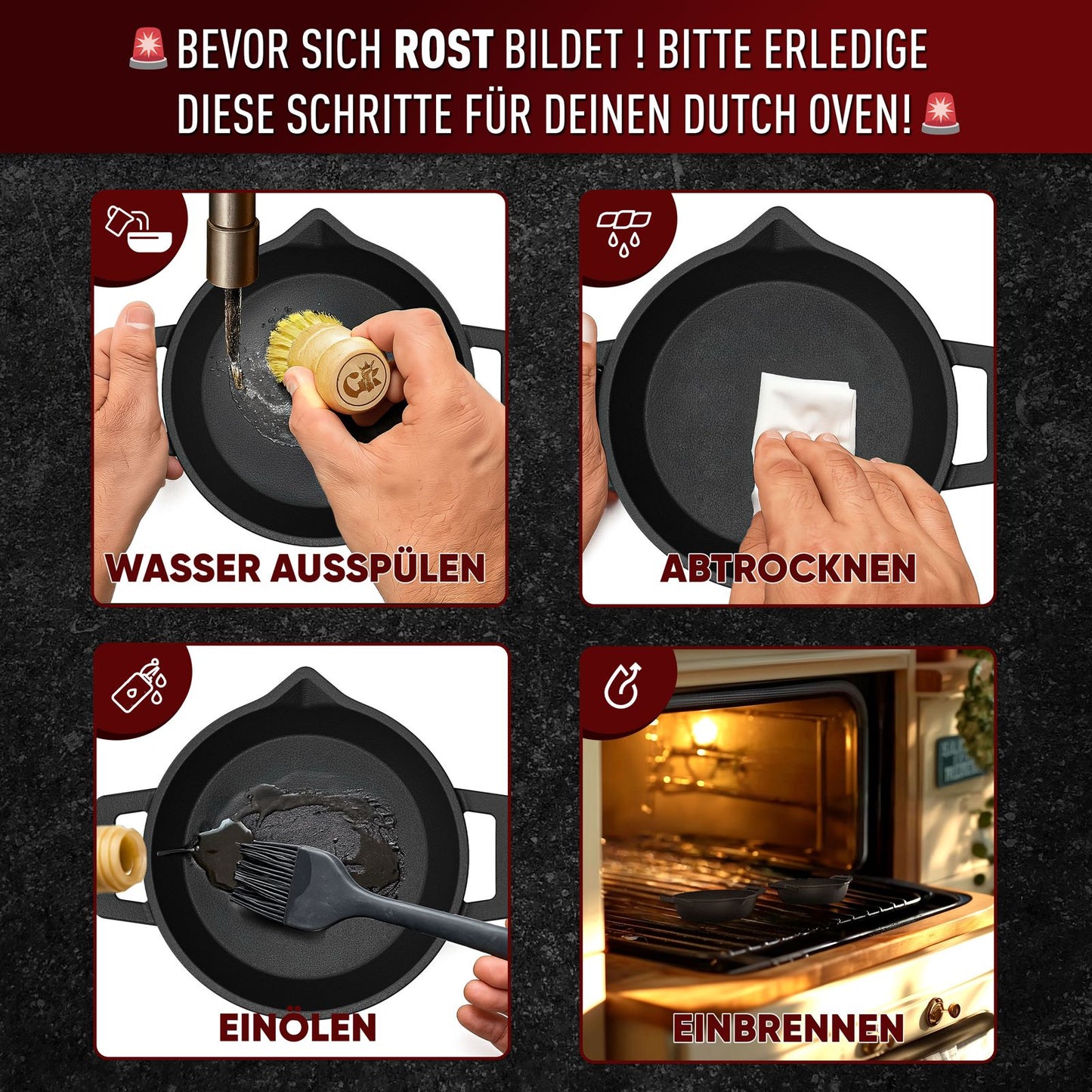 GUSSKÖNIG Gusseisen Grillpfännchen für Grill  - 2x kleine Pfanne