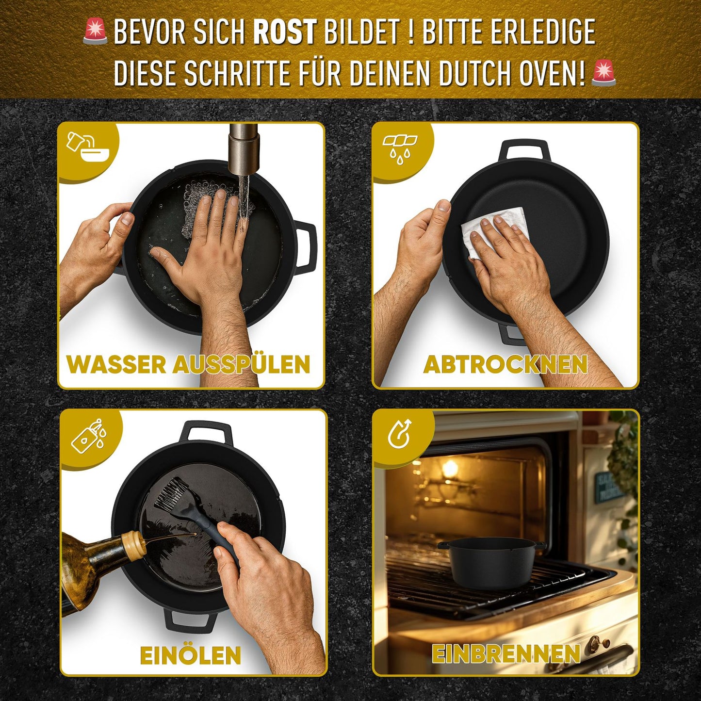 2in1 Dutch Oven: 4,8L Topf + 1,8L Pfanne, Gusseisen, eingebrannt, mit Deckel, Zubehör & Kochbuch