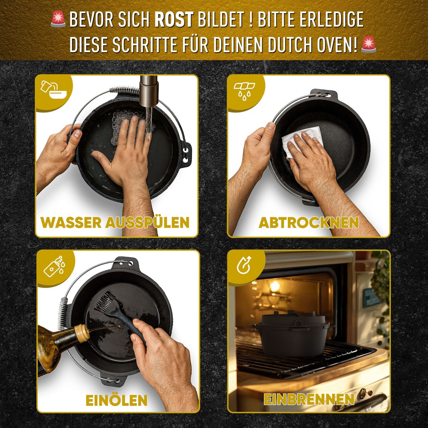 Gusskönig Gusseisen Brotbackform mit Deckel 26 cm - Brotbacktopf inkl. Rezeptbuch [4.5L, 9L, 12L]
