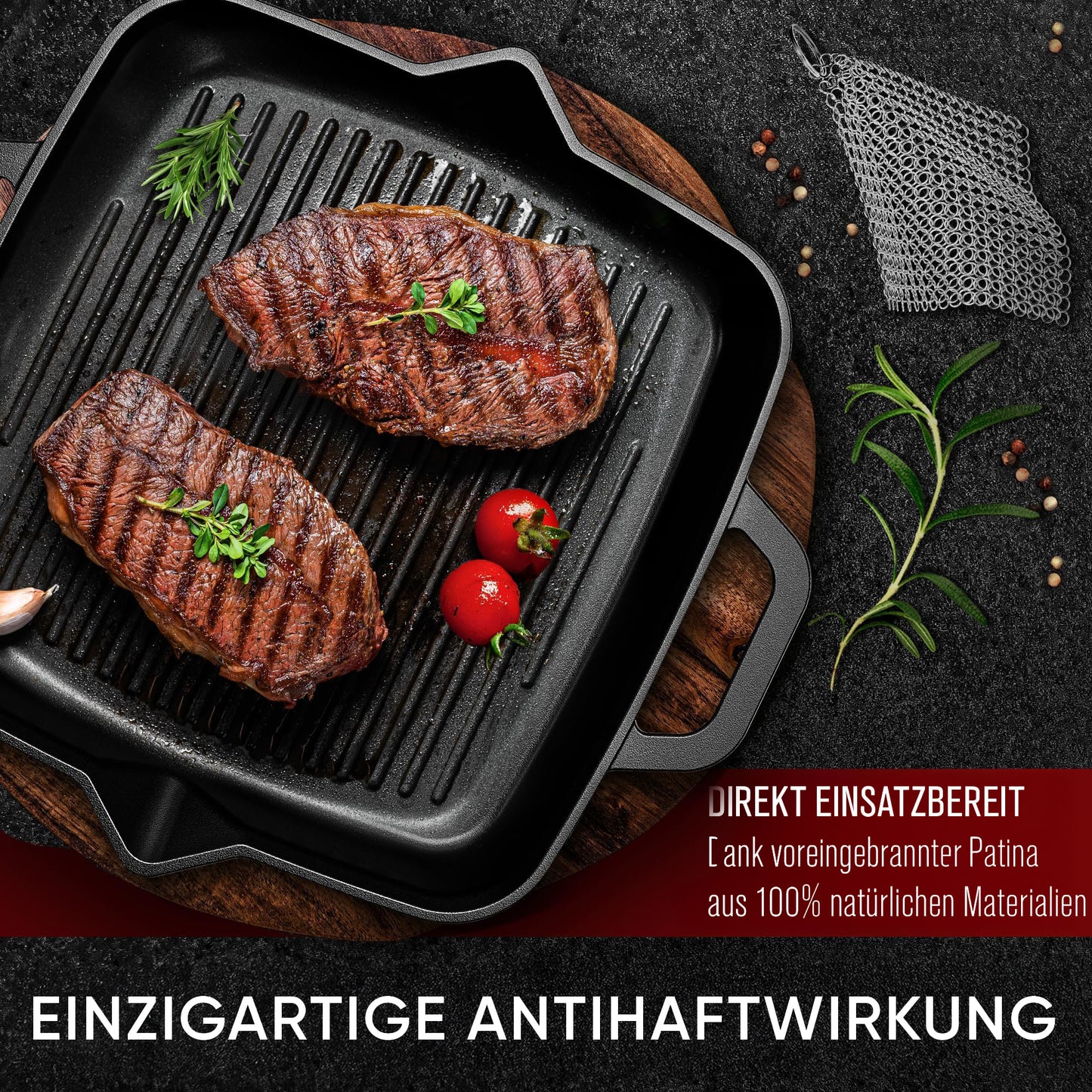 Grillpfanne mit Edelstahl Ringreiniger [26cm,30cm]