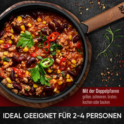 Doppelpfanne mit praktischen Ledergriff 4.5 L