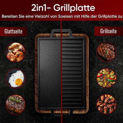 Rechteckige Gusseisen Grillplatte  (33 cm)