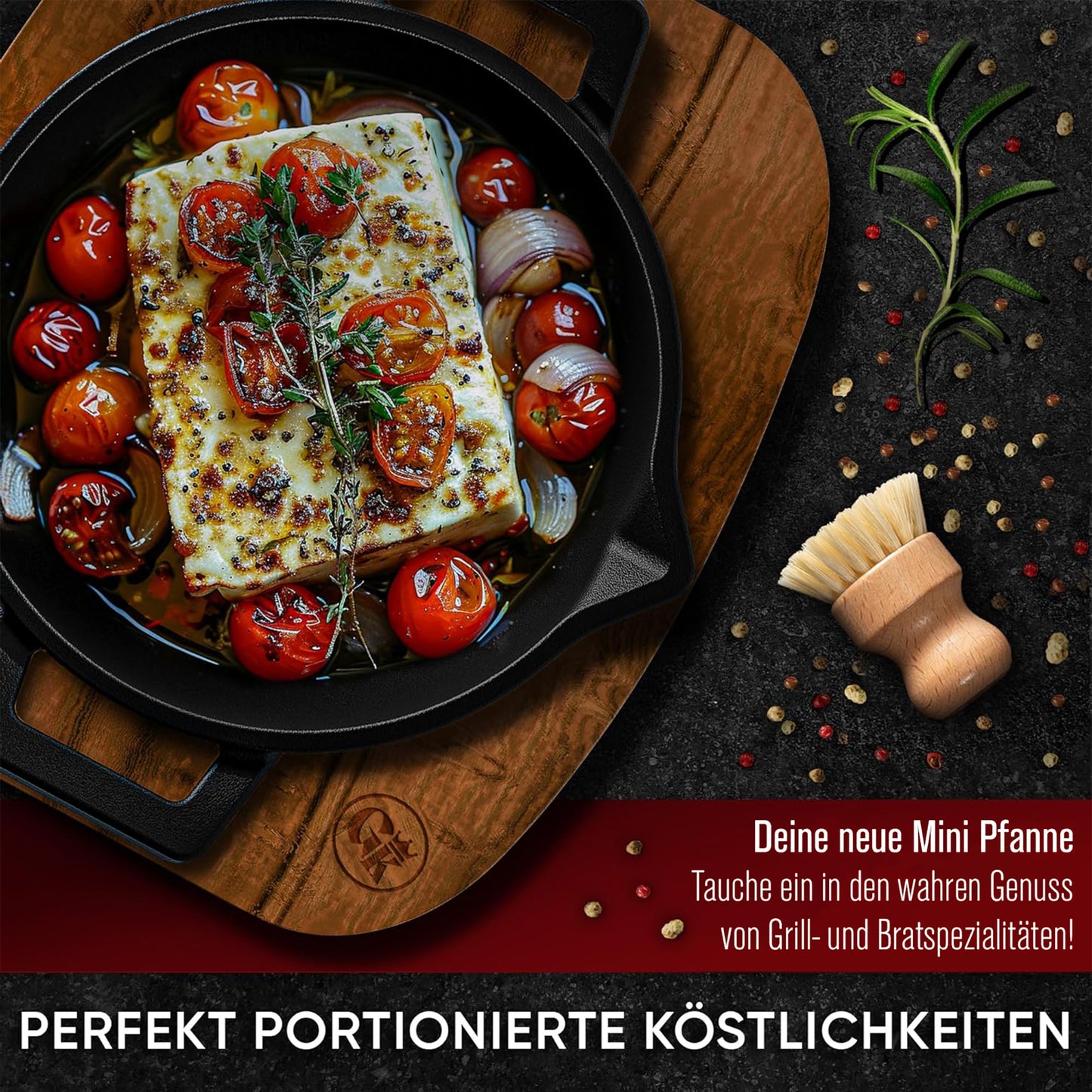 GUSSKÖNIG Gusseisen Grillpfännchen für Grill  - 2x kleine Pfanne