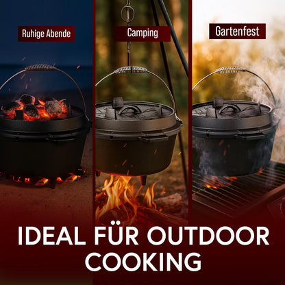 Rustikaler Dutch Oven mit Deckelheber und Standfüßen [5L, 7L, 9L, 12L]