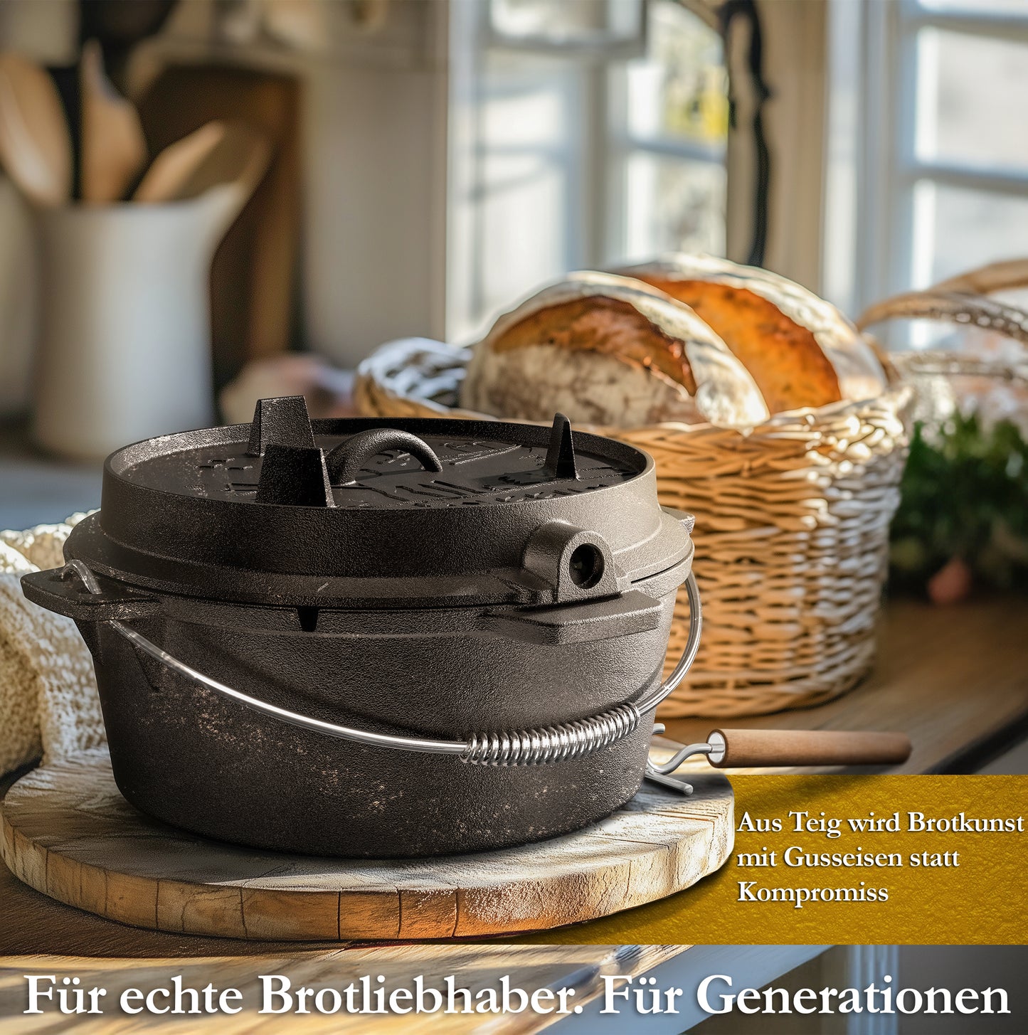 Gusskönig Gusseisen Brotbackform mit Deckel 26 cm - Brotbacktopf inkl. Rezeptbuch [4.5L, 9L, 12L]