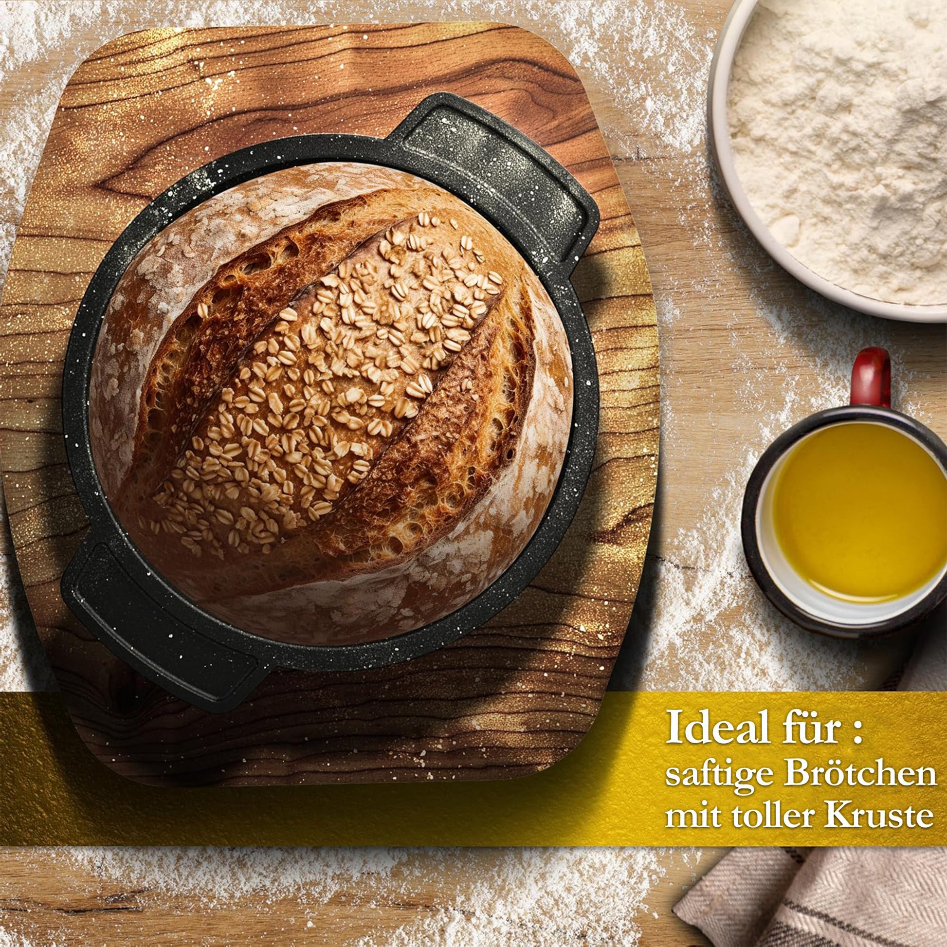 GUSSKÖNIG Mini Gusseisen Brotbackform Set – [6Stk, 4Stk] 300ml Brotbacktopf mit Deckel