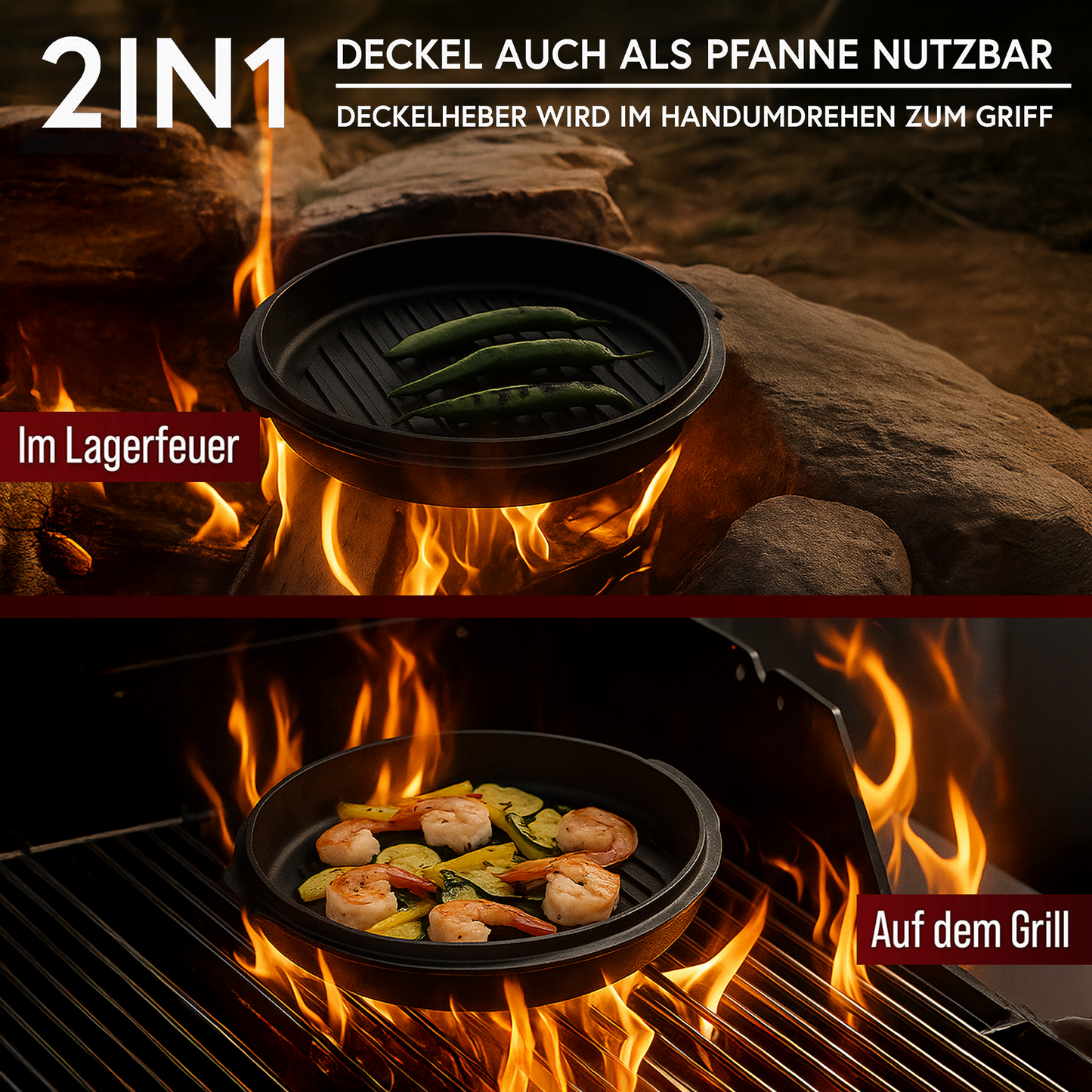 Rustikaler Dutch Oven mit Deckelheber und Untersetzer [5L, 7L, 9L, 12L]