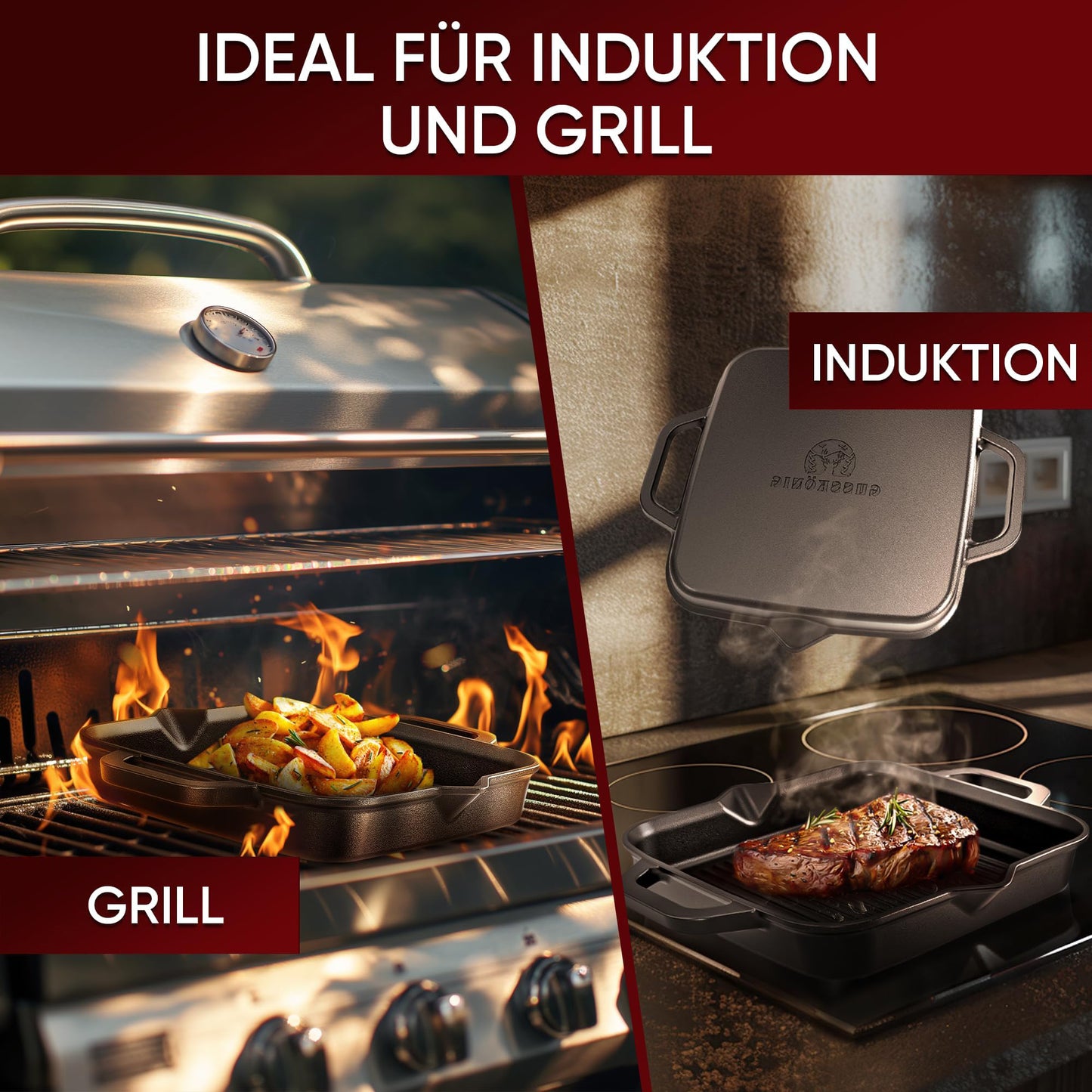 Grillpfanne mit Edelstahl Ringreiniger [26cm,30cm]