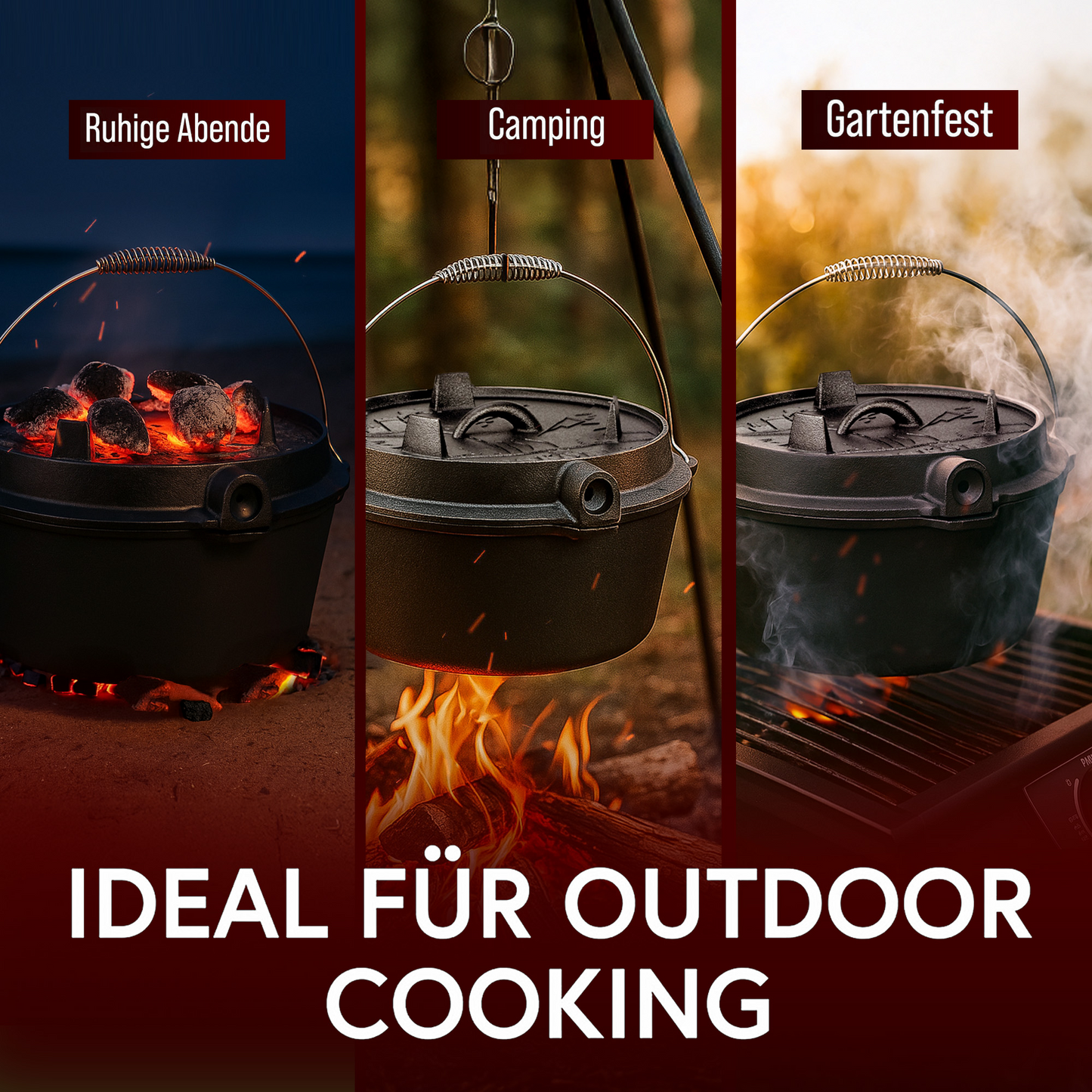 Dutch Oven mit 2in1Deckelheber und Untersetzer [5L, 7L, 9L, 12L]