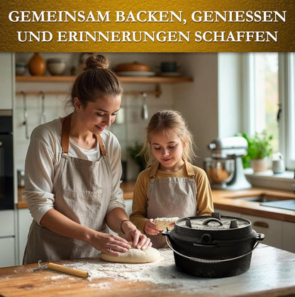Gusskönig Gusseisen Brotbackform mit Deckel 26 cm - Brotbacktopf inkl. Rezeptbuch [4.5L, 9L, 12L]