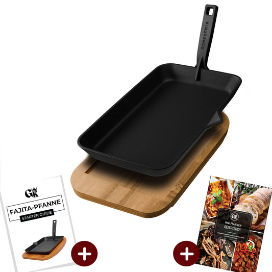 Gusseisen-Fajita-Pfanne mit Servierbrett & Griff