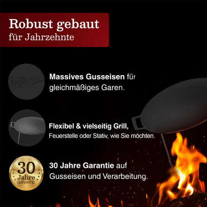 Gusseisen Grillplatte Ø42 cm mit 3 Edelstahlbeinen