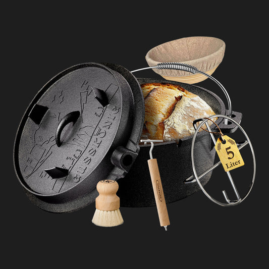 Gusseisen Brotbackform mit Deckel – inkl. Zubehör