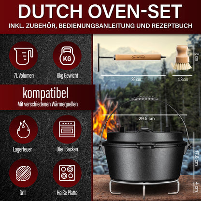 Dutch Oven mit 2in1Deckelheber und Untersetzer