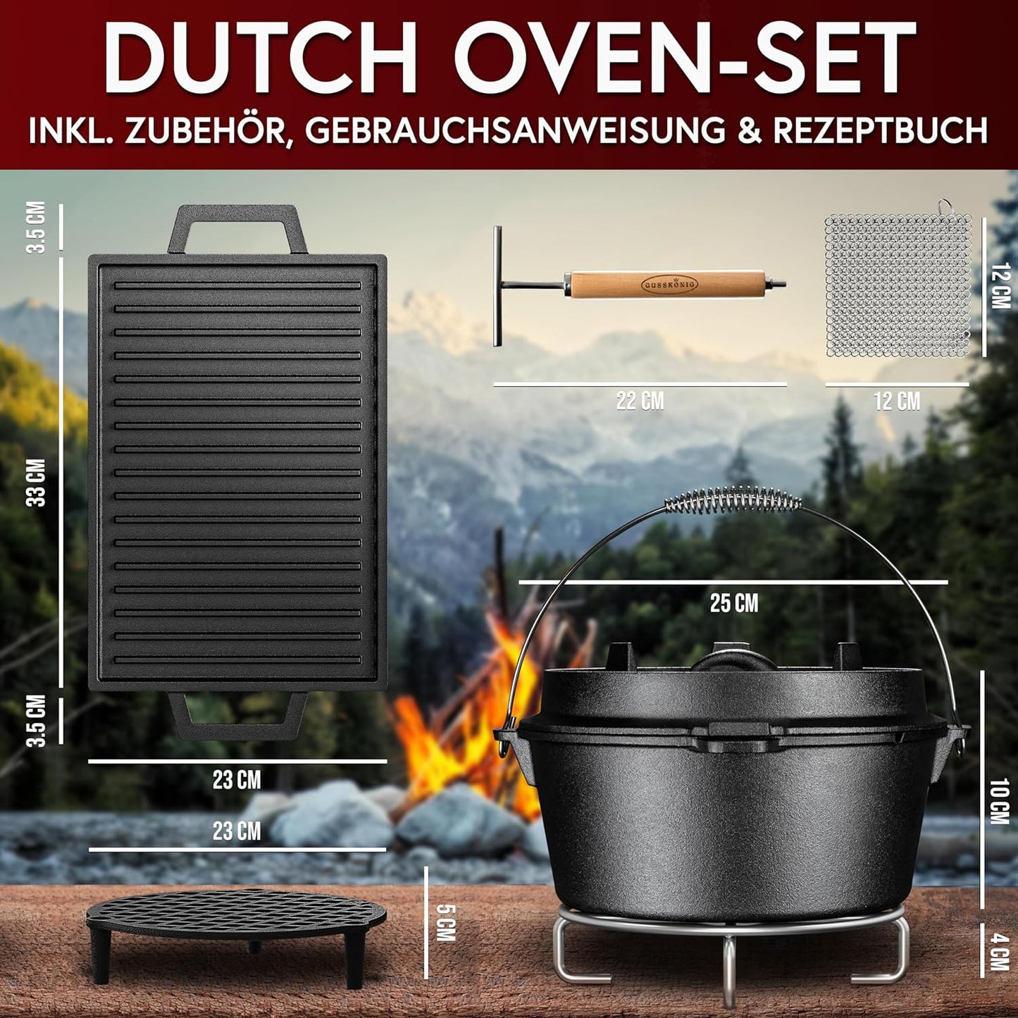 GUSSKÖNIG Topf-Set GUSSKÖNIG Dutch oven Set 8,10,13 -tlg : Braten, Grillen & Schmoren