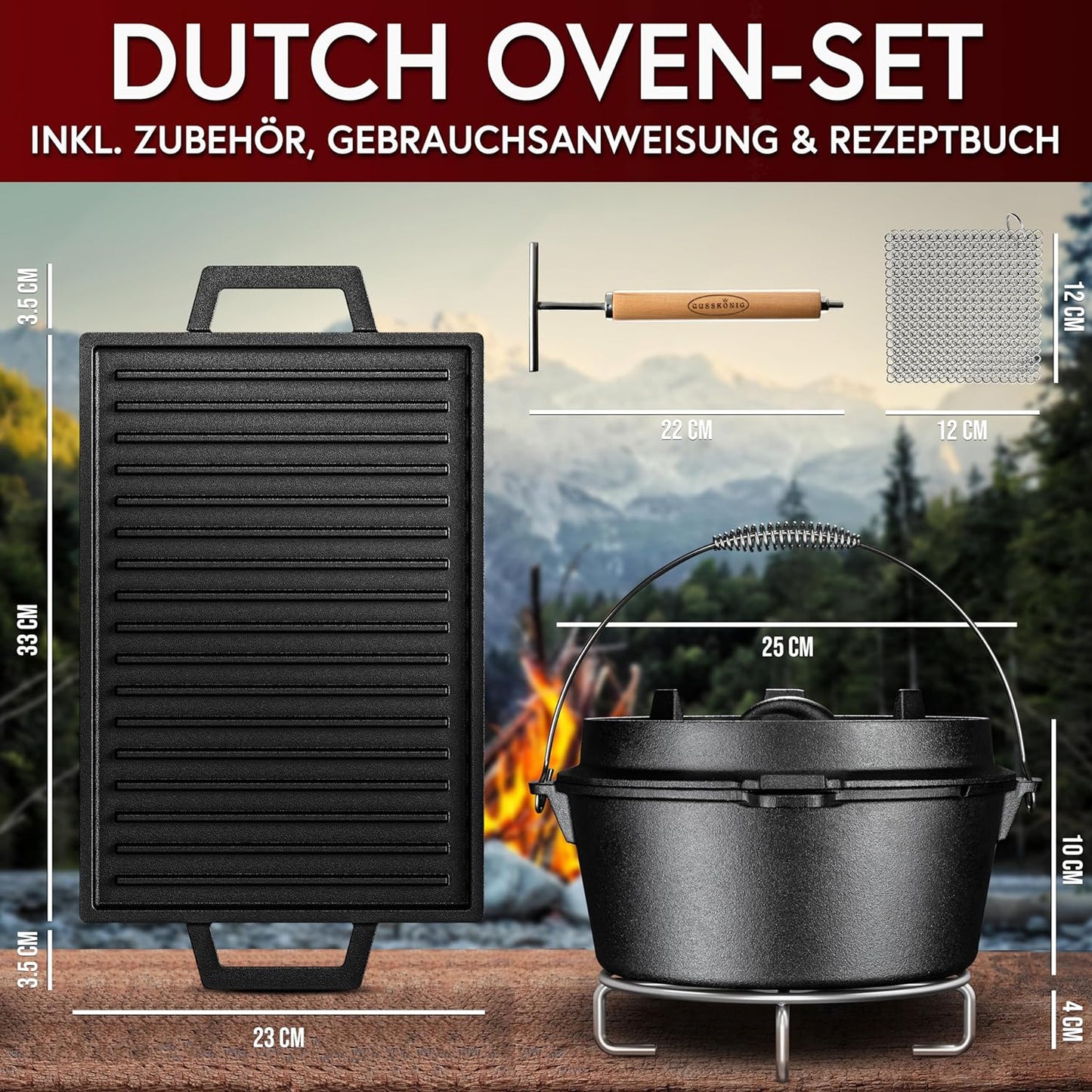 GUSSKÖNIG Topf-Set GUSSKÖNIG Dutch oven Set 8,10,13 -tlg : Braten, Grillen & Schmoren