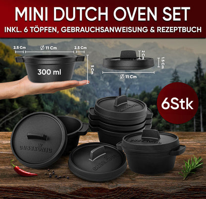 Dutch Oven Set Mini- 6x 300ml & 4x 300ml Gusseisen Mini Topf mit Deckel