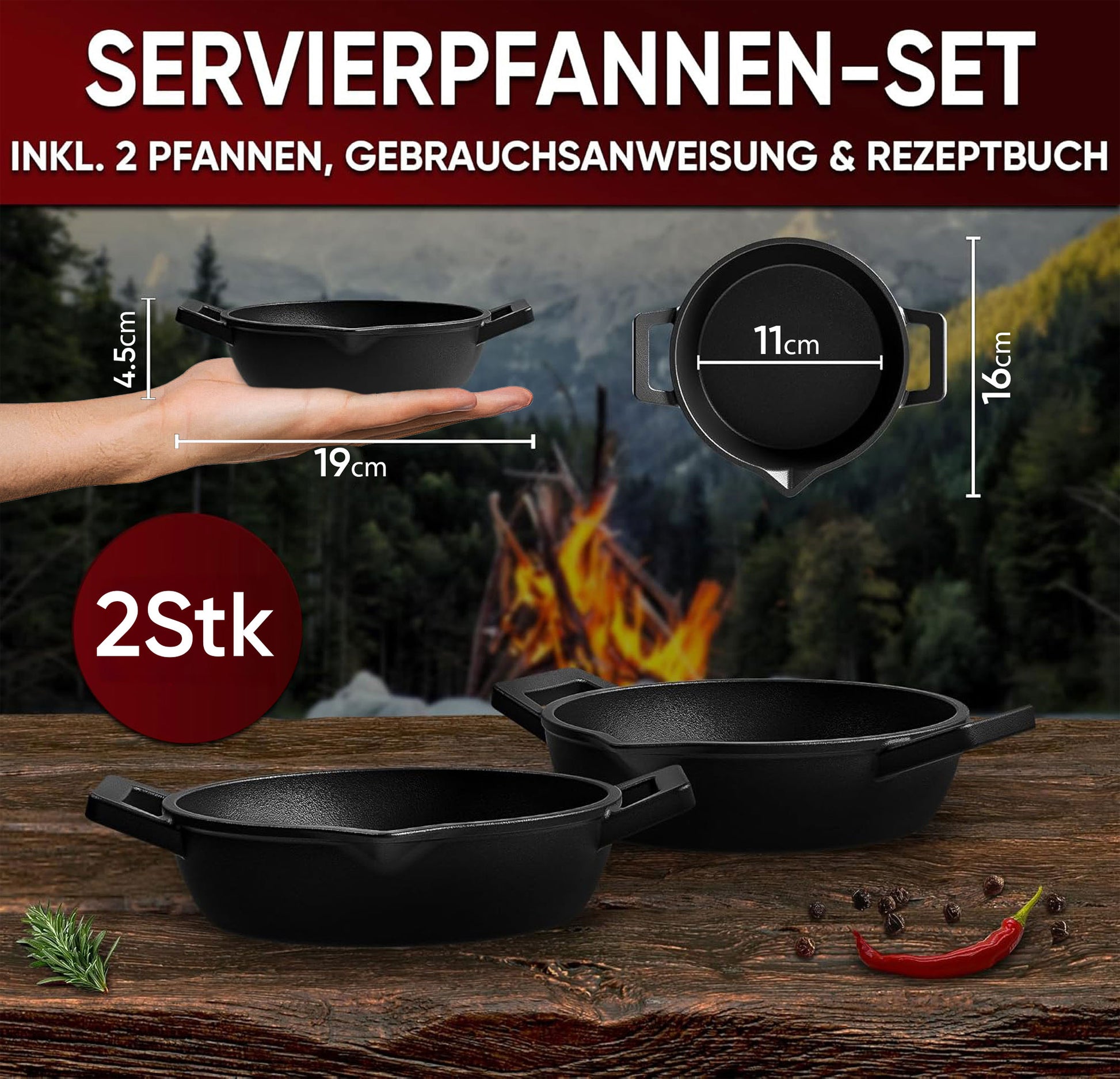 GUSSKÖNIG Gusseisen Grillpfännchen für Grill - 2Stk kleine Pfanne