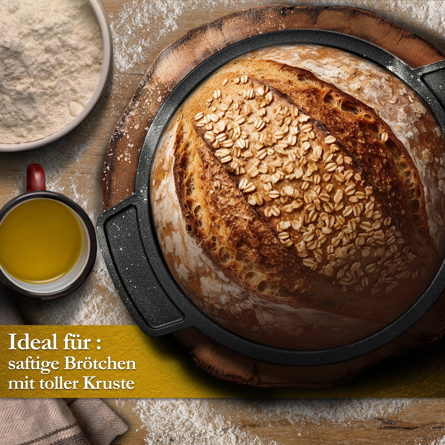 GUSSKÖNIG Mini Gusseisen Brotbackform Set – [6x, 4x] 300ml Brotbacktopf mit Deckel