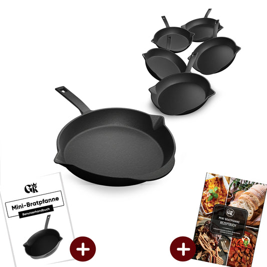 Gusseisen-Grillpfännchen 6er Set – Mini-Pfannen
