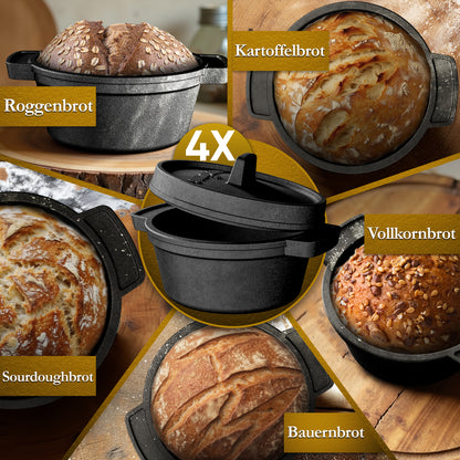 GUSSKÖNIG Mini Gusseisen Brotbackform Set – [6x, 4x] 300ml Brotbacktopf mit Deckel