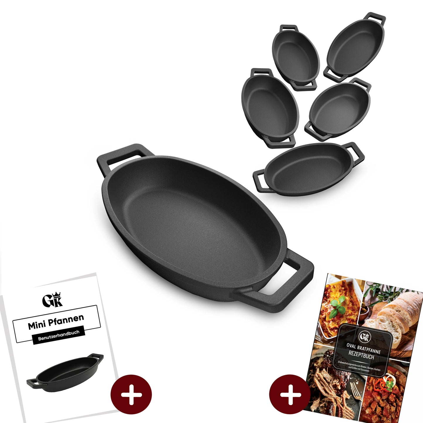 Servierpfannen Set – 6 ovale Gusseisenpfännchen