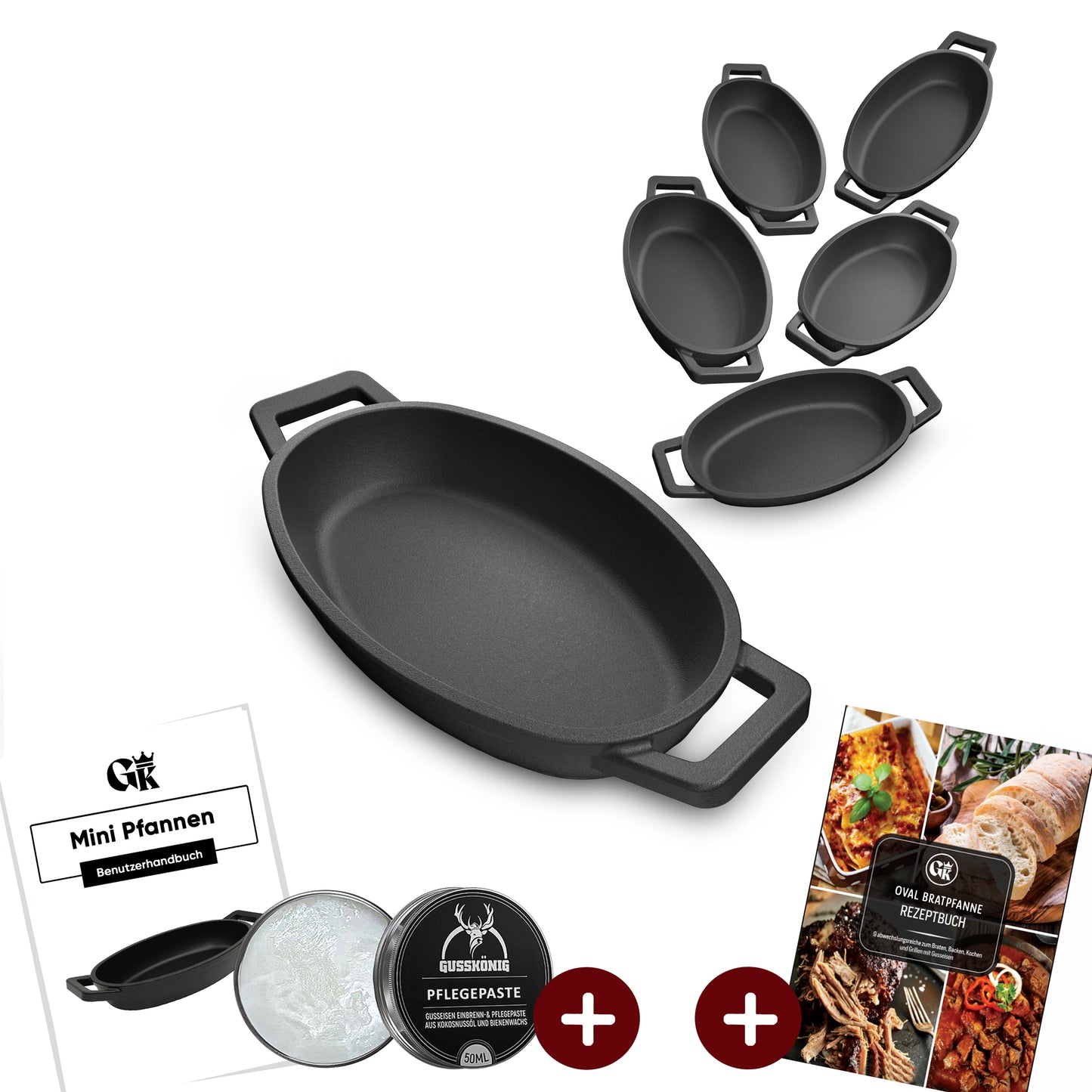 Servierpfannen Set – 6 ovale Gusseisenpfännchen