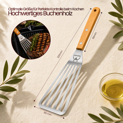 GUSSKÖNIG Pfannenwender Edelstahl 420 mit Buchenholzgriff – ergonomisch, flexibel & geschlitzt