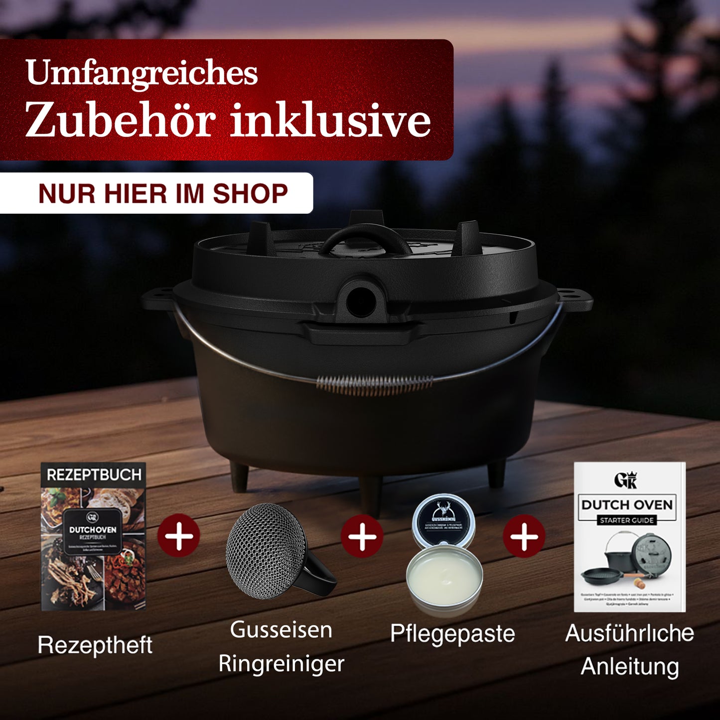 GUSSKÖNIG Dutch OvenMit Füßen+SchrubberGusskönig