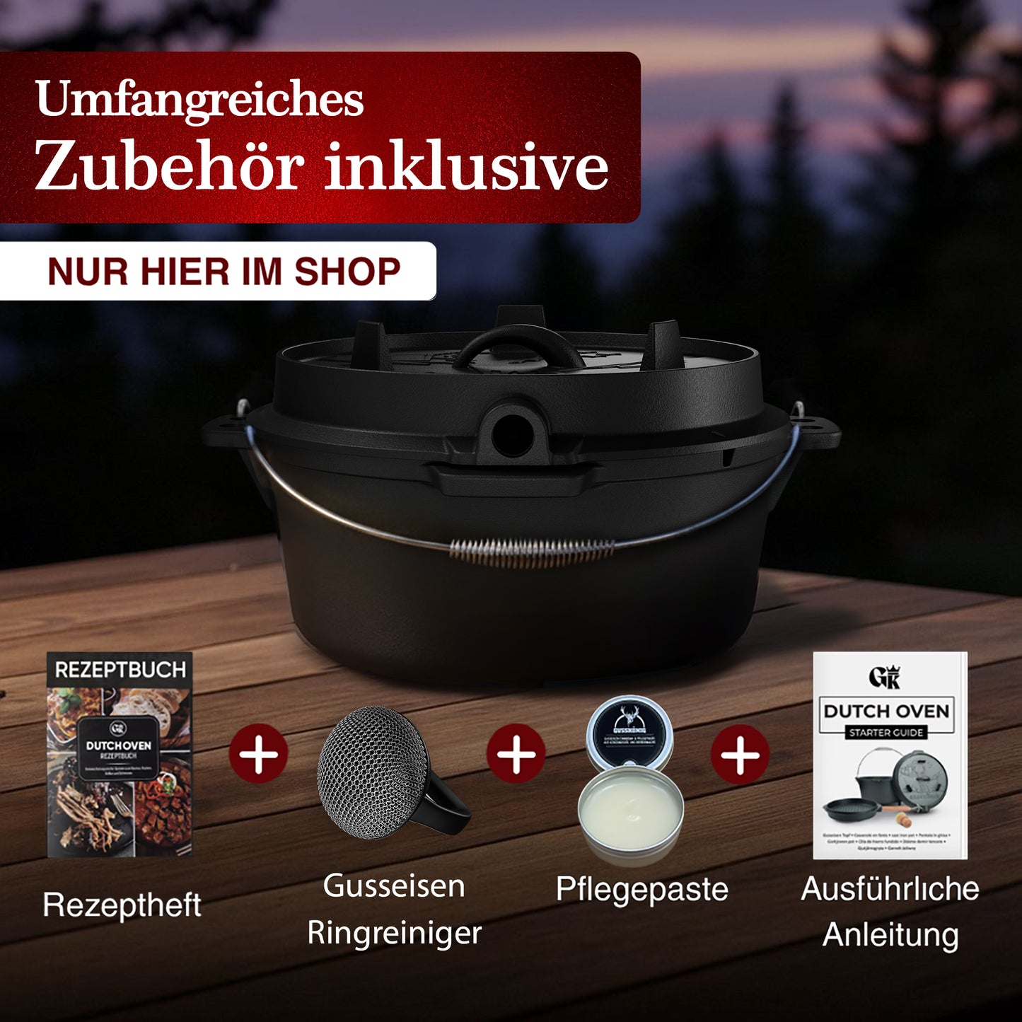 GUSSKÖNIG Dutch OvenOhne Füßen+SchrubberGusskönig