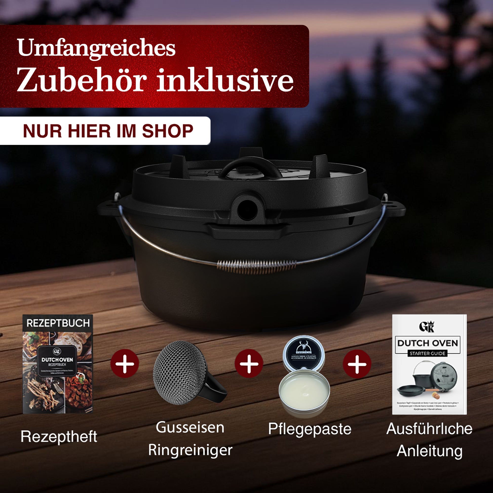 GUSSKÖNIG Dutch OvenOhne Füßen+SchrubberGusskönig