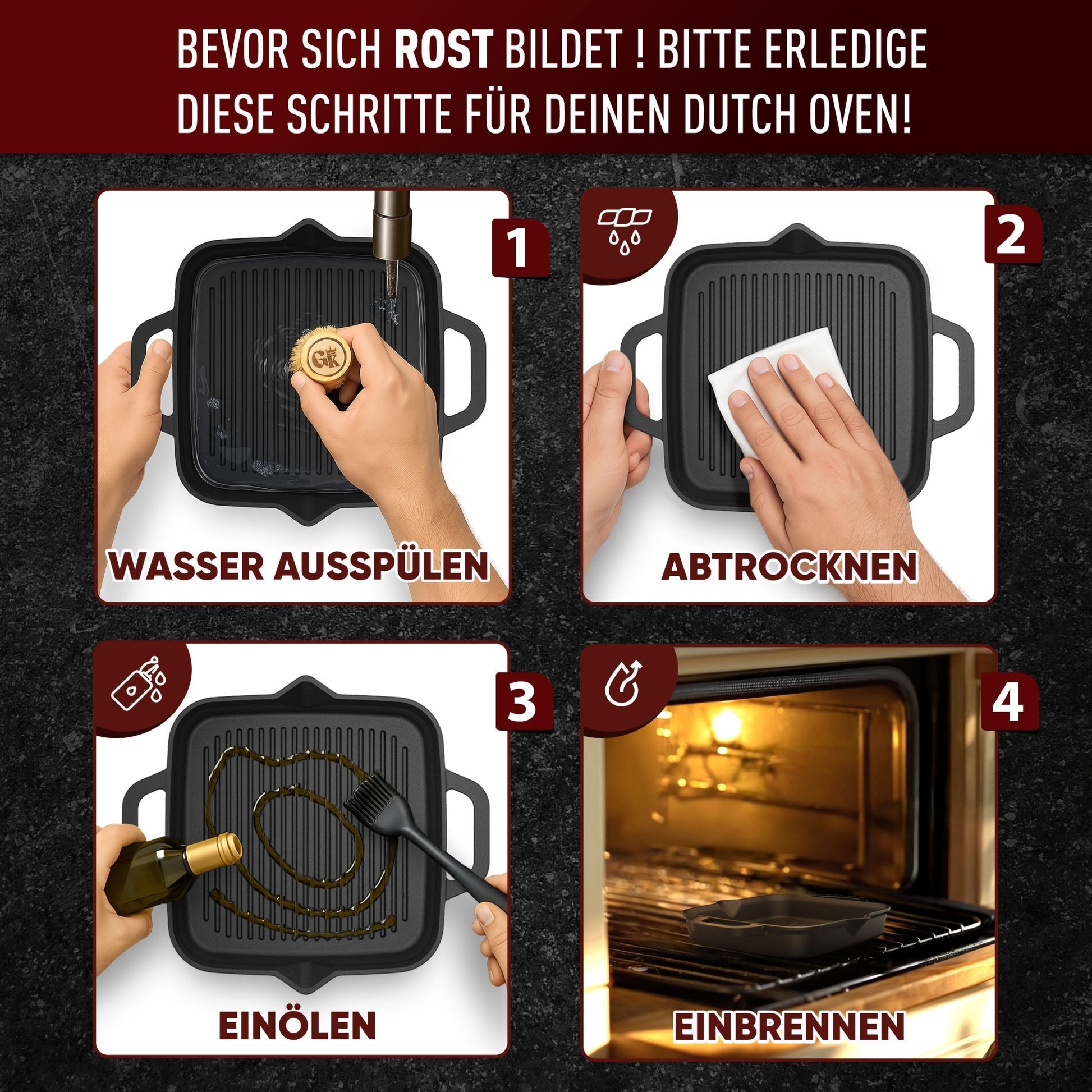 Bratpfanne & GusseisenpfanneGrillpfanne+PflegepasteGusskönig