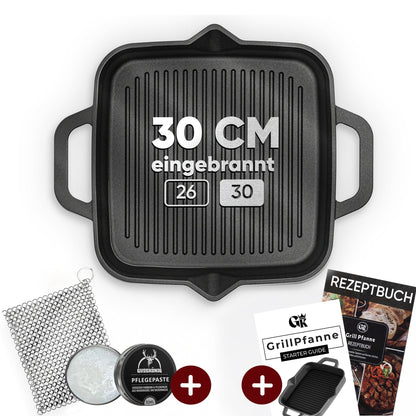 Bratpfanne & GusseisenpfanneGrillpfanne+PflegepasteGusskönig