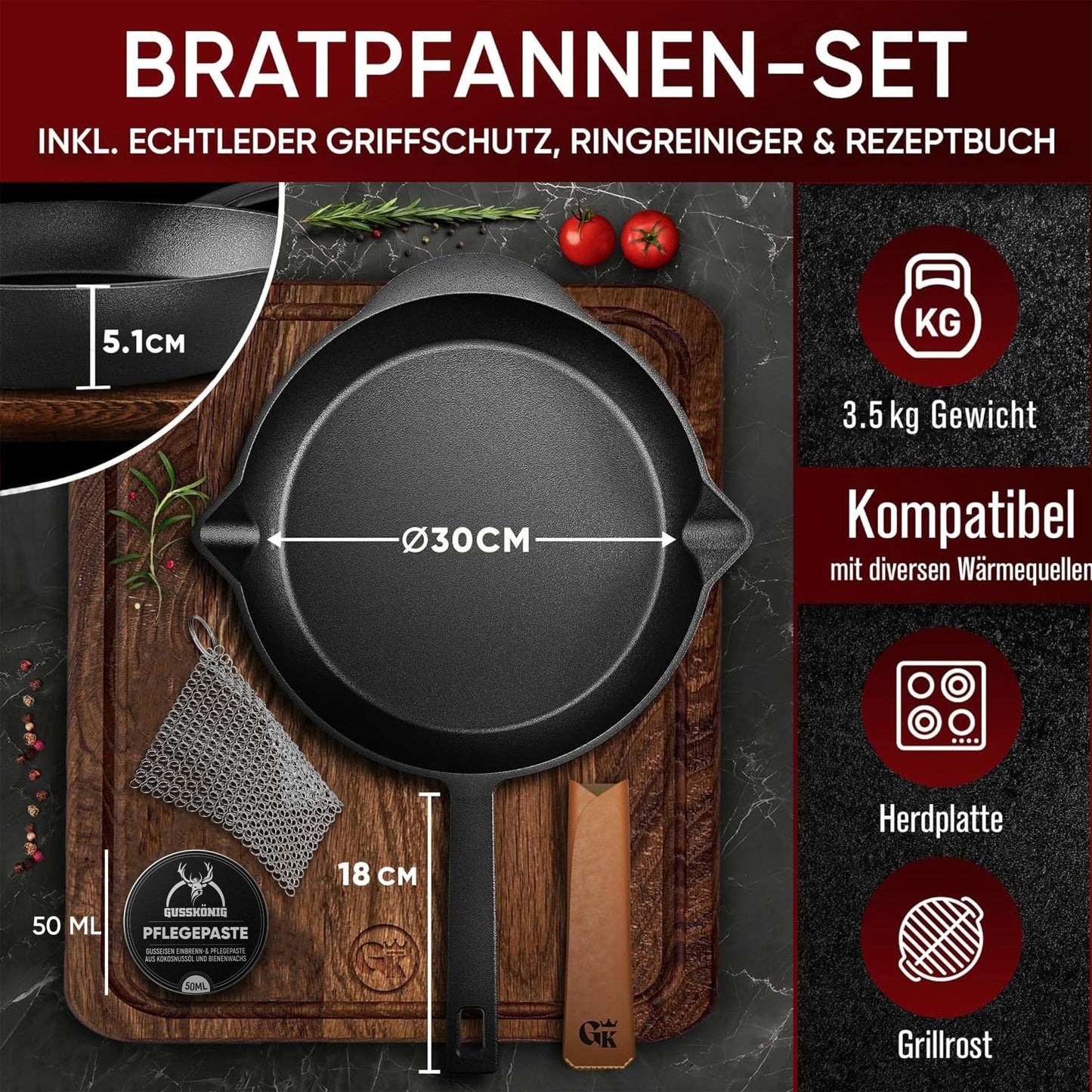 Bratpfanne & GusseisenpfanneBratpfanne+PflegepasteGusskönig
