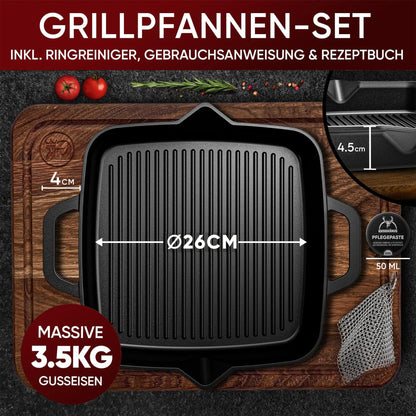 Bratpfanne & GusseisenpfanneGrillpfanne+PflegepasteGusskönig