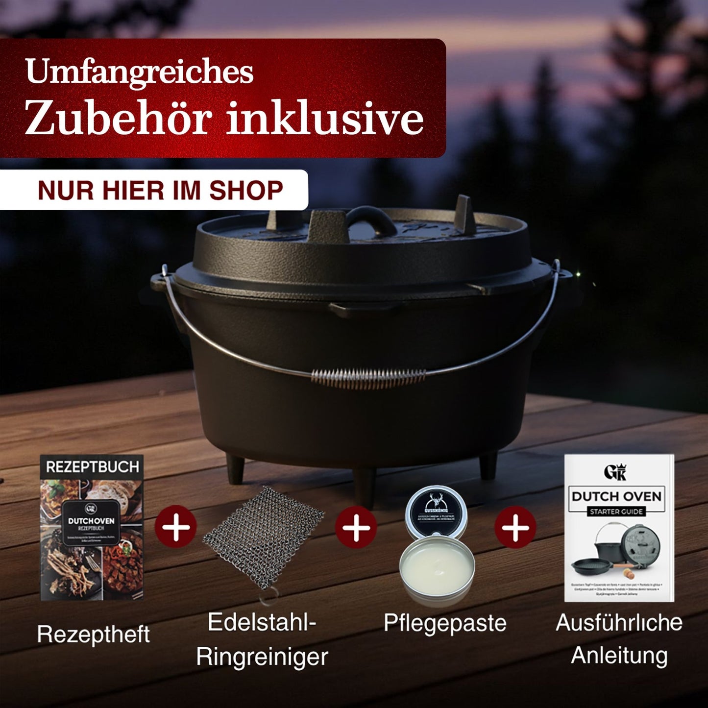 Dutch Oven KlassischMit Füßen+PflegepasteGusskönig