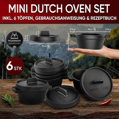 Dutch Oven Set Mini- 300ml Gusseisen Mini Topf mit DeckelMit PflegepasteGusskönig