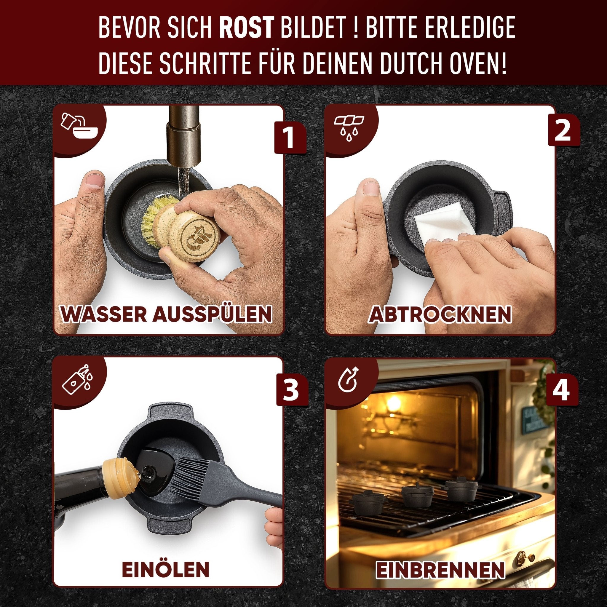 Dutch Oven Set Mini- 300ml Gusseisen Mini Topf mit DeckelMit PflegepasteGusskönig