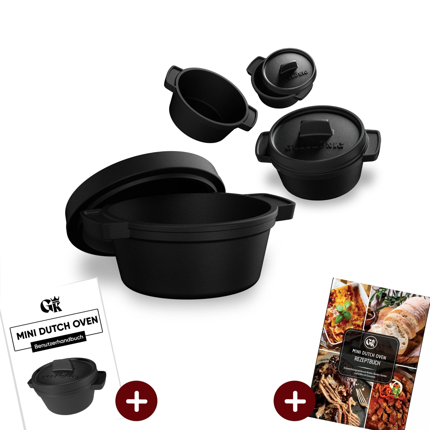 Dutch Oven Set Mini- 300ml Gusseisen Mini Topf mit DeckelOhne PflegepasteGusskönig