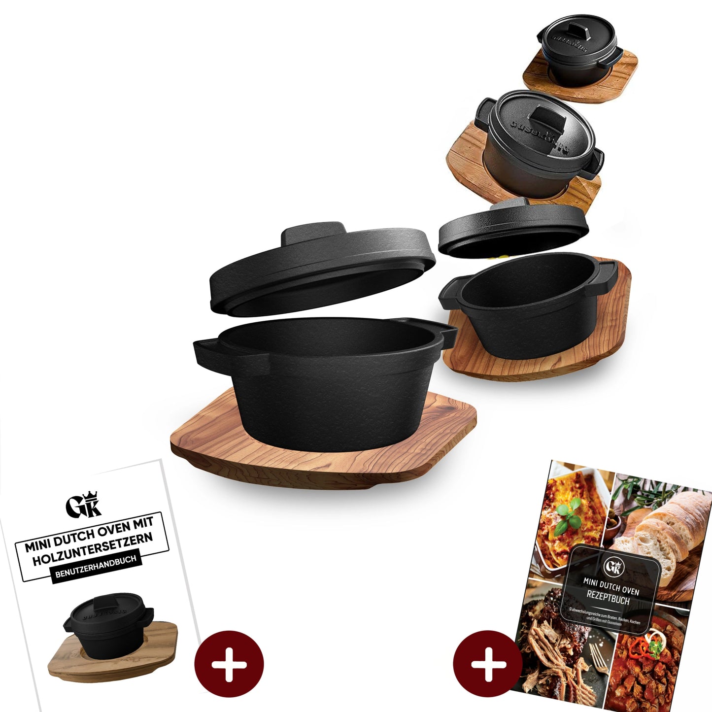 Dutch Oven Set Mini- 300ml Gusseisen Mini Topf mit DeckelOhne PflegepasteGusskönig