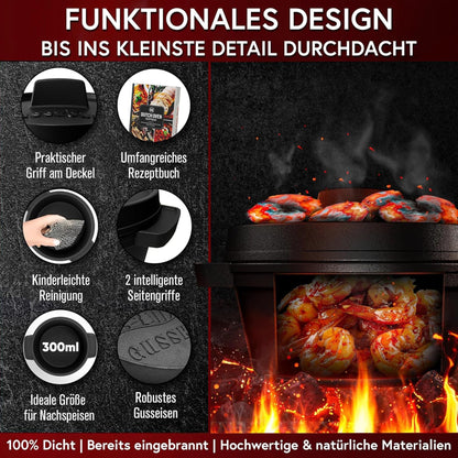 Dutch Oven Set Mini- 300ml Gusseisen Mini Topf mit DeckelOhne PflegepasteGusskönig