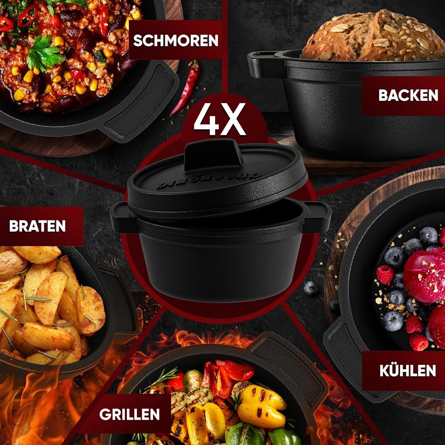 Dutch Oven Set Mini- 300ml Gusseisen Mini Topf mit DeckelOhne PflegepasteGusskönig