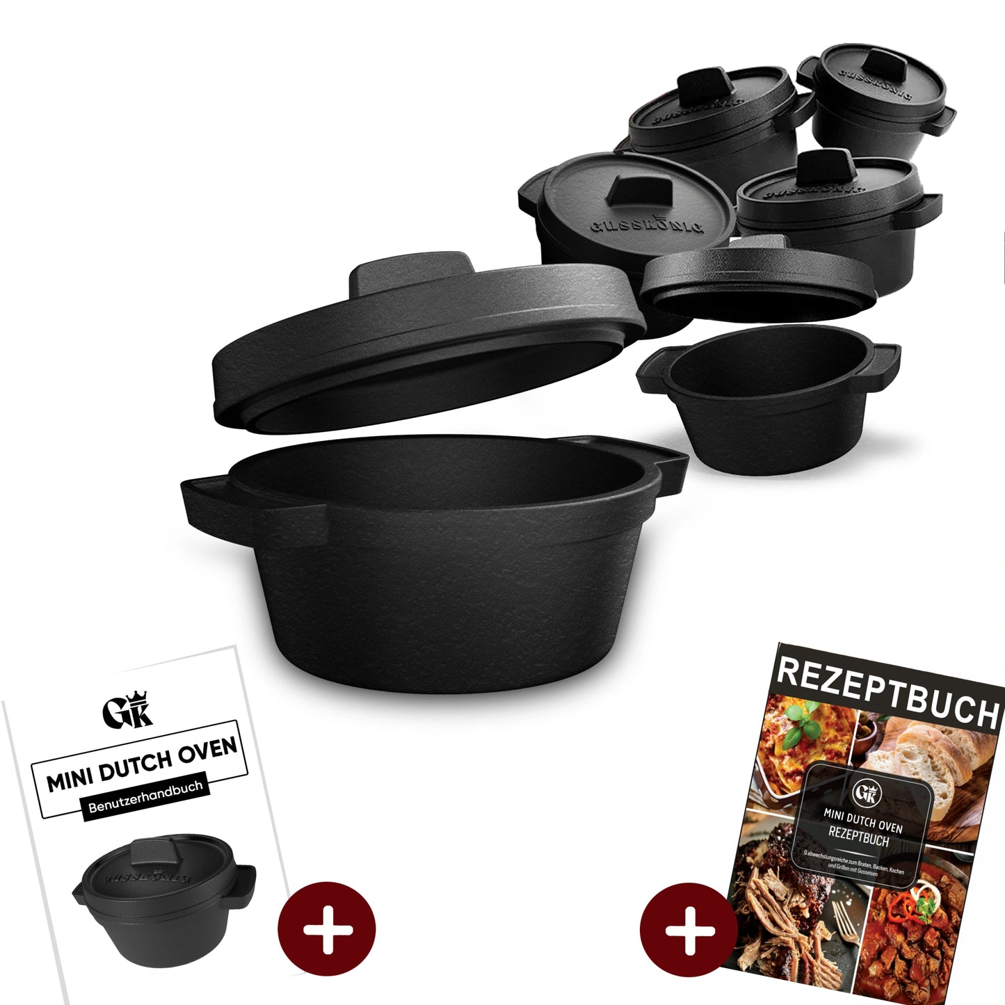 Dutch Oven Set Mini- 300ml Gusseisen Mini Topf mit DeckelOhne PflegepasteGusskönig