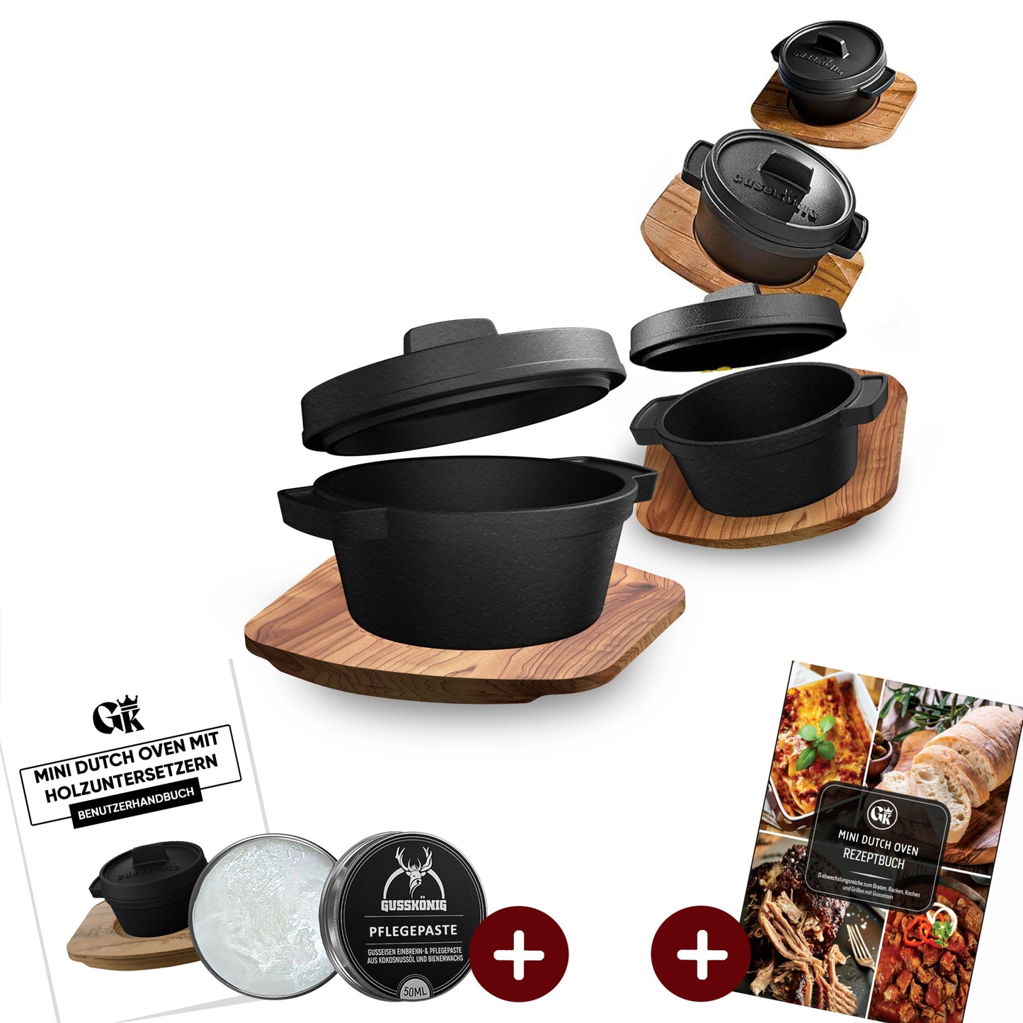 Dutch Oven Set Mini- 300ml Gusseisen Mini Topf mit DeckelMit PflegepasteGusskönig